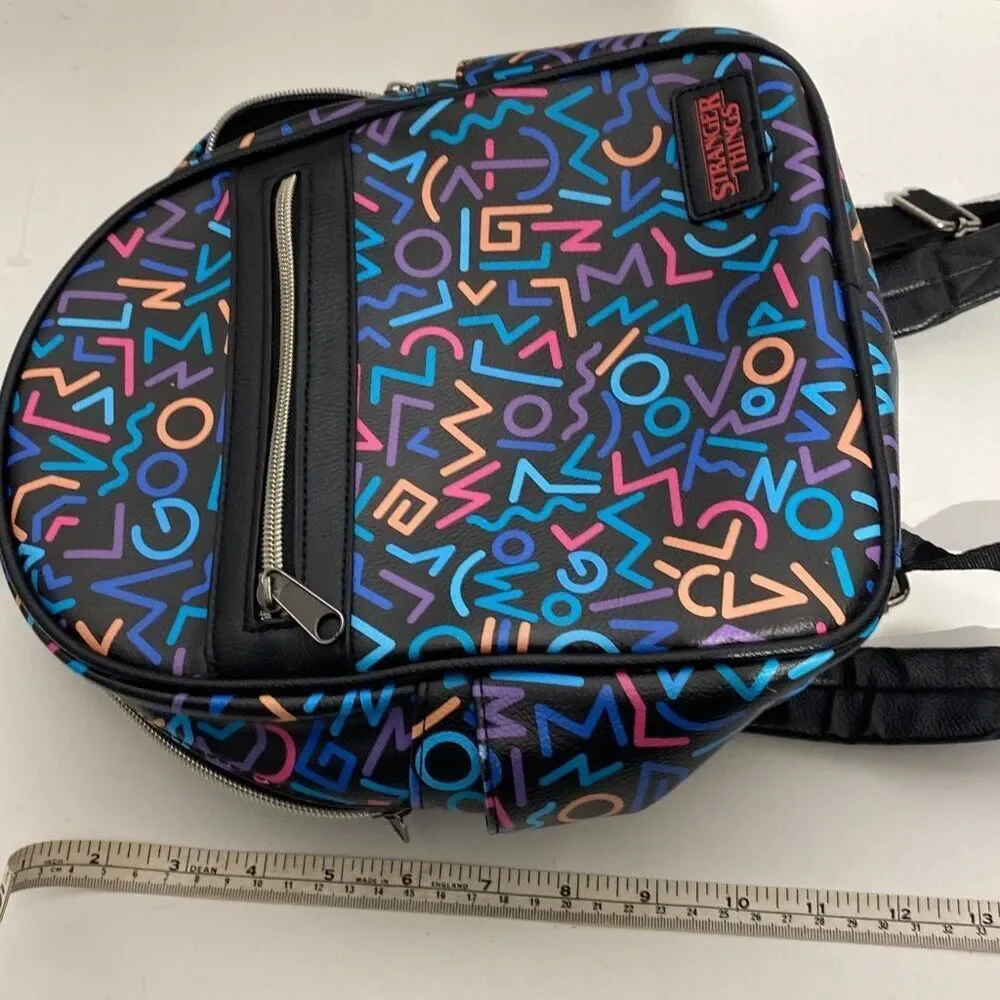 Stranger Things Women's Multicolor Geometric Lines Mini Black‎ Backpack
